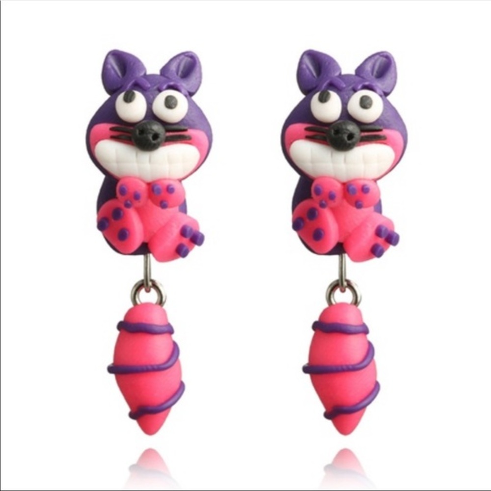Cheshire Cat Alice in Wonderland hanging dangle boutique earrings new
